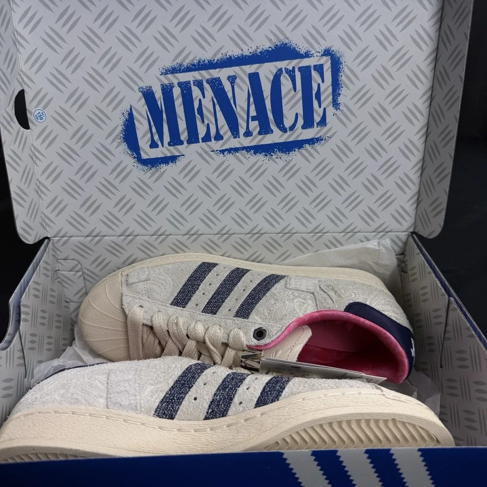 Size 9 Adidas Superstar 82 X Menace Men's Sneakers 'Wonder White Dark Blue'